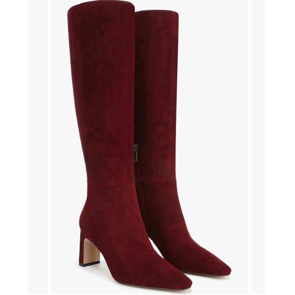 Sam Edelman Sylvia Burgundy Suede Knee High Boots Pointed Toe Block Heel Size 6